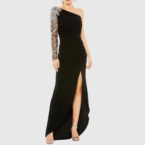 MAC DUGGAL 2115 Embellished One Shoulder Long Sleeve Gown Size 6 NWT